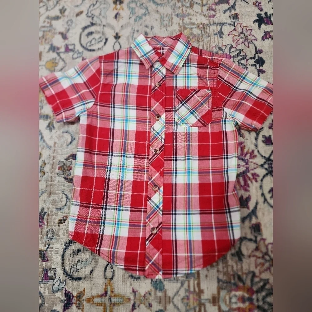 Arizona Jean Co Red Plaid Button Front Shirt Boys Size 6 (Price Per Shirt)